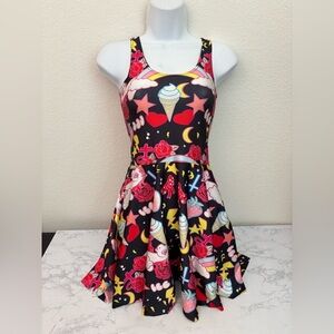 Unicorn Print Bodycon Mini Dress size XS Pullover Black Punk Valentines Day​​